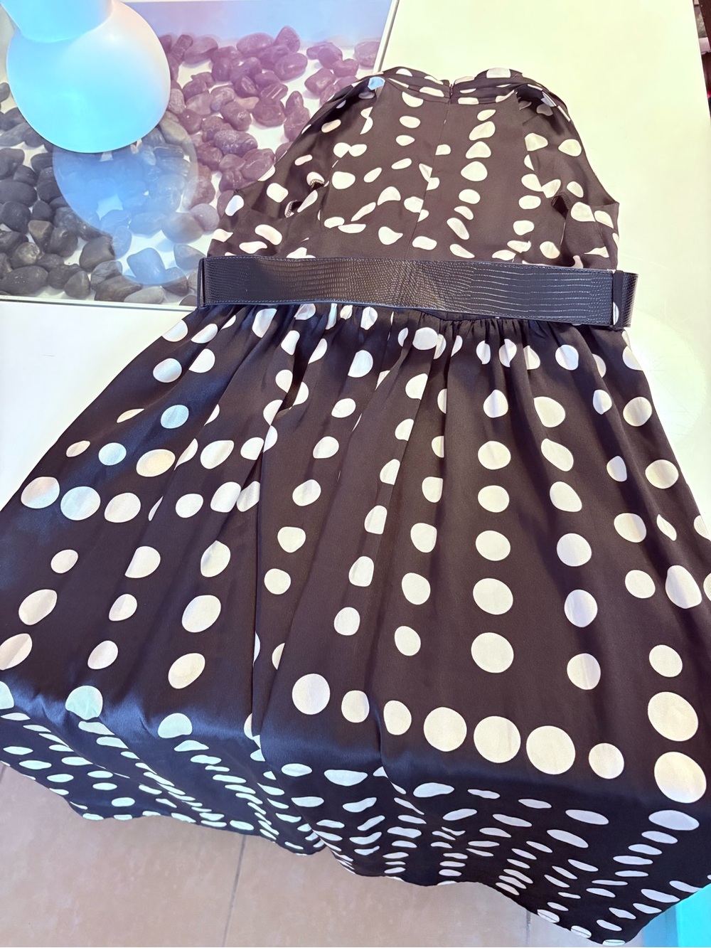 Donna Karan Black and Cream Polka Dot Halter Midi Dress - Picture 9 of 13